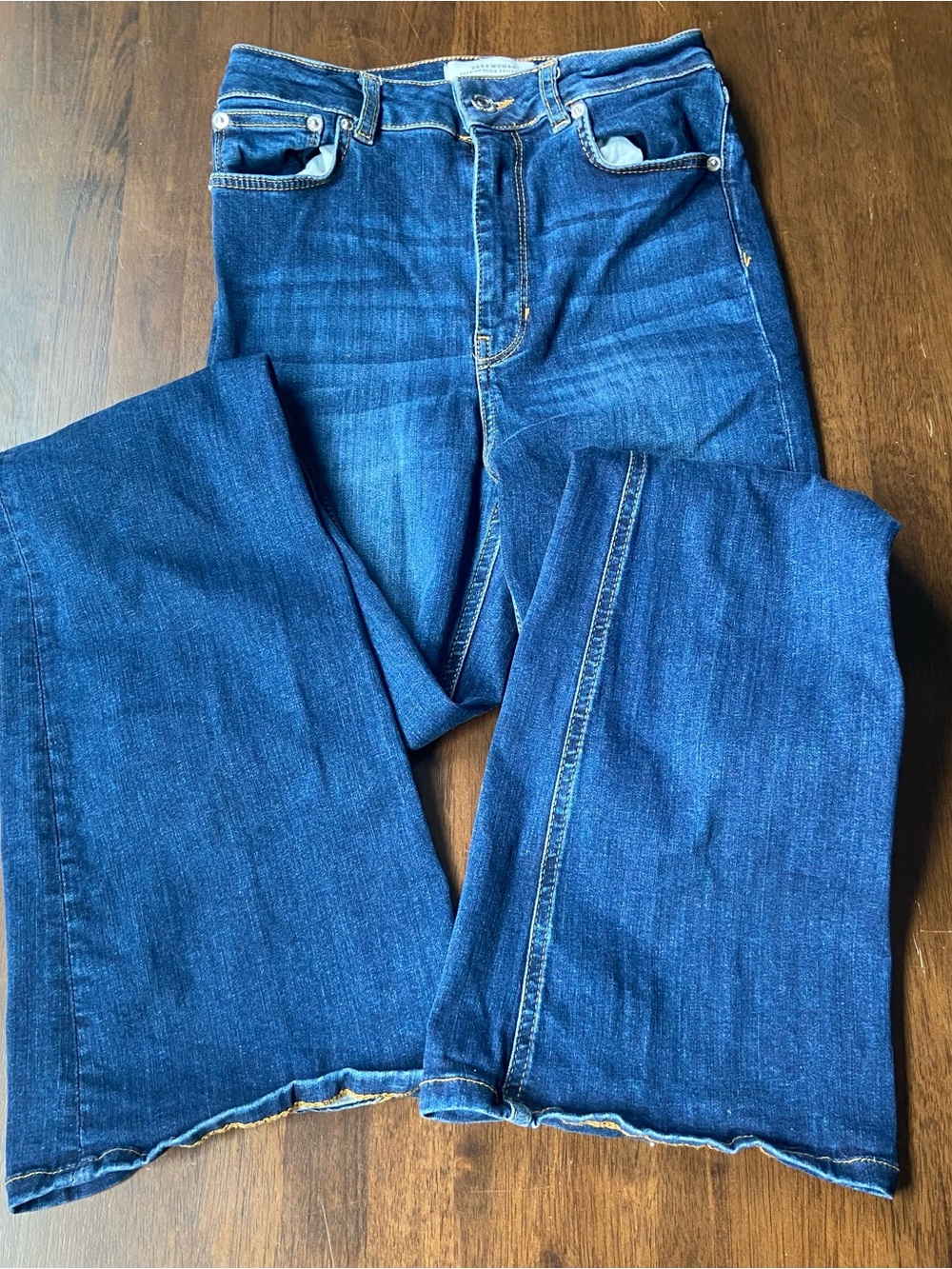 ZARA WOMAN Premium Denim Jeans Womens Size 4 Dark Wash Blue High Rise Flare Leg
